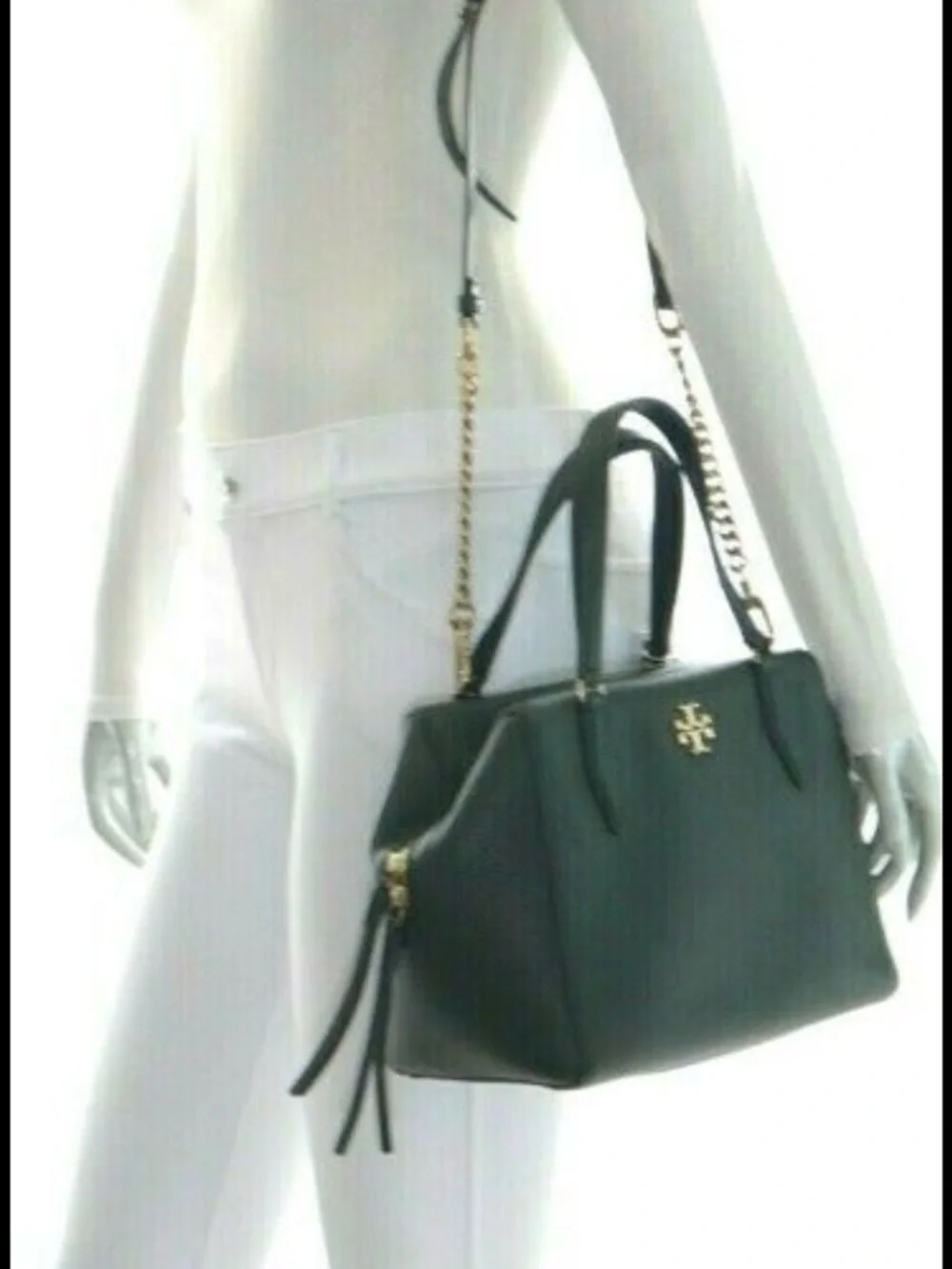 Tory Burch Black Leather Satchel with Gold Hardware